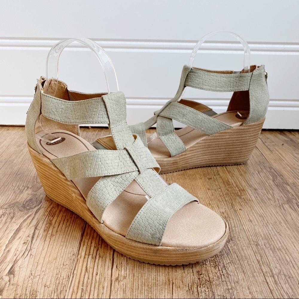 Dr. Sholl’s Snakeskin Embossed Strap Wedge Sandal